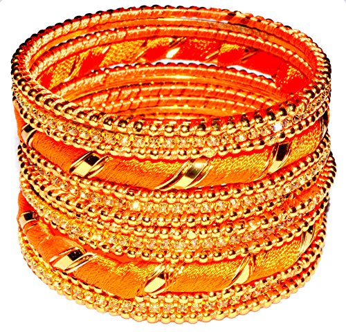 Indianstore24 Bollywood Indian Silk Thread Metal Bengles - Orange
