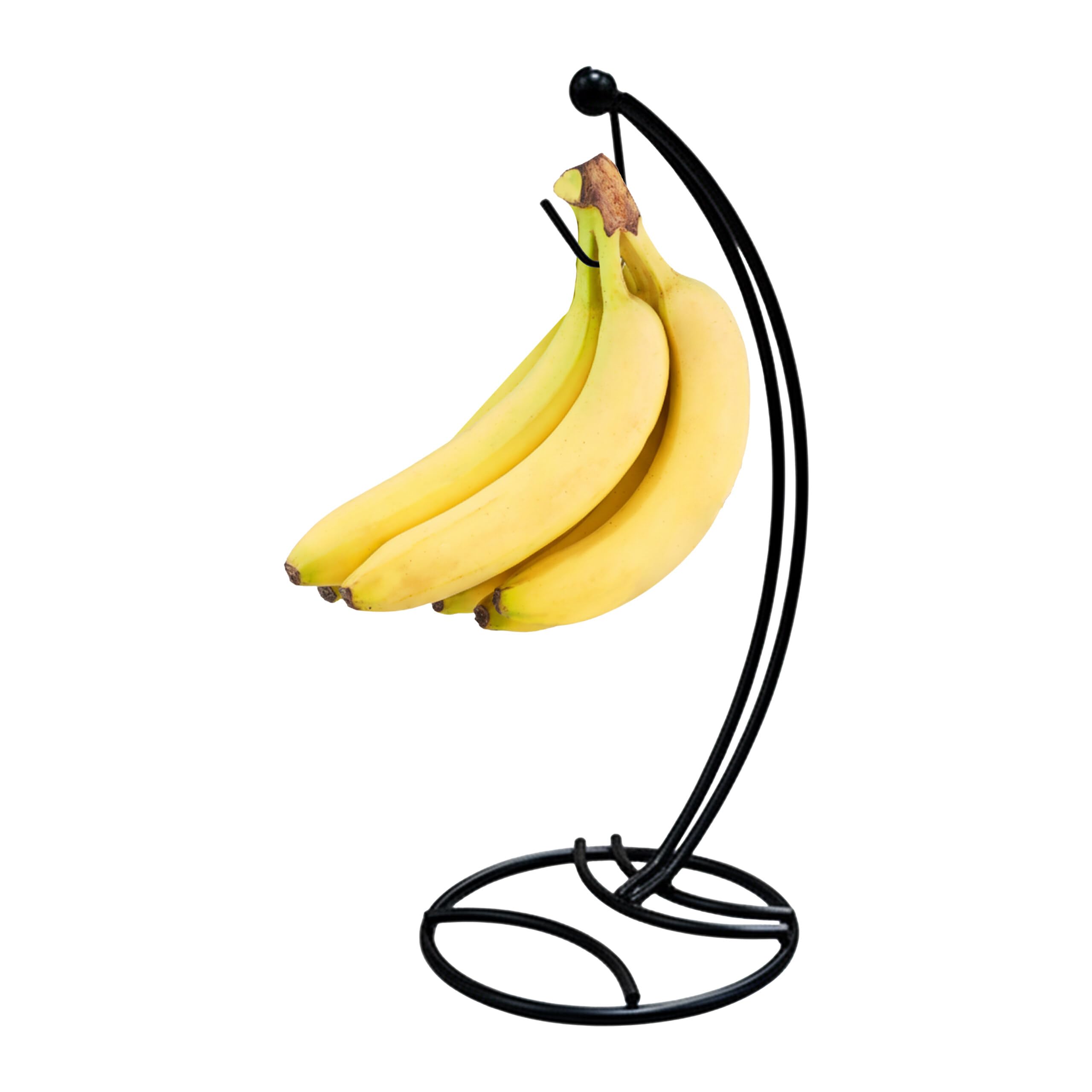 Portabanane Relaxdays, Metallo, H x D: 33,5 x 15 cm, previene ammaccature, Supporto per Banane, Nero