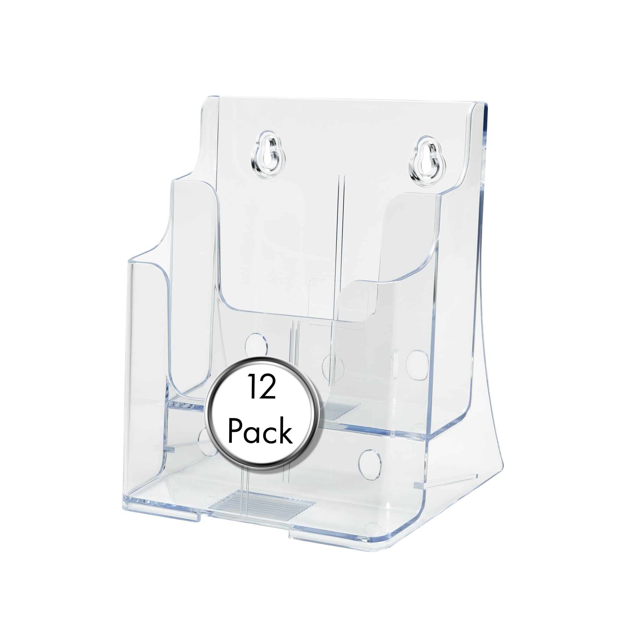 Deflecto Clear Countertop 2 Tier A5 Portrait Multi Tier Literature Holder - Pack Of 12 - Magazine File Holder - Slanted Leaflet Holder Wall Mounting