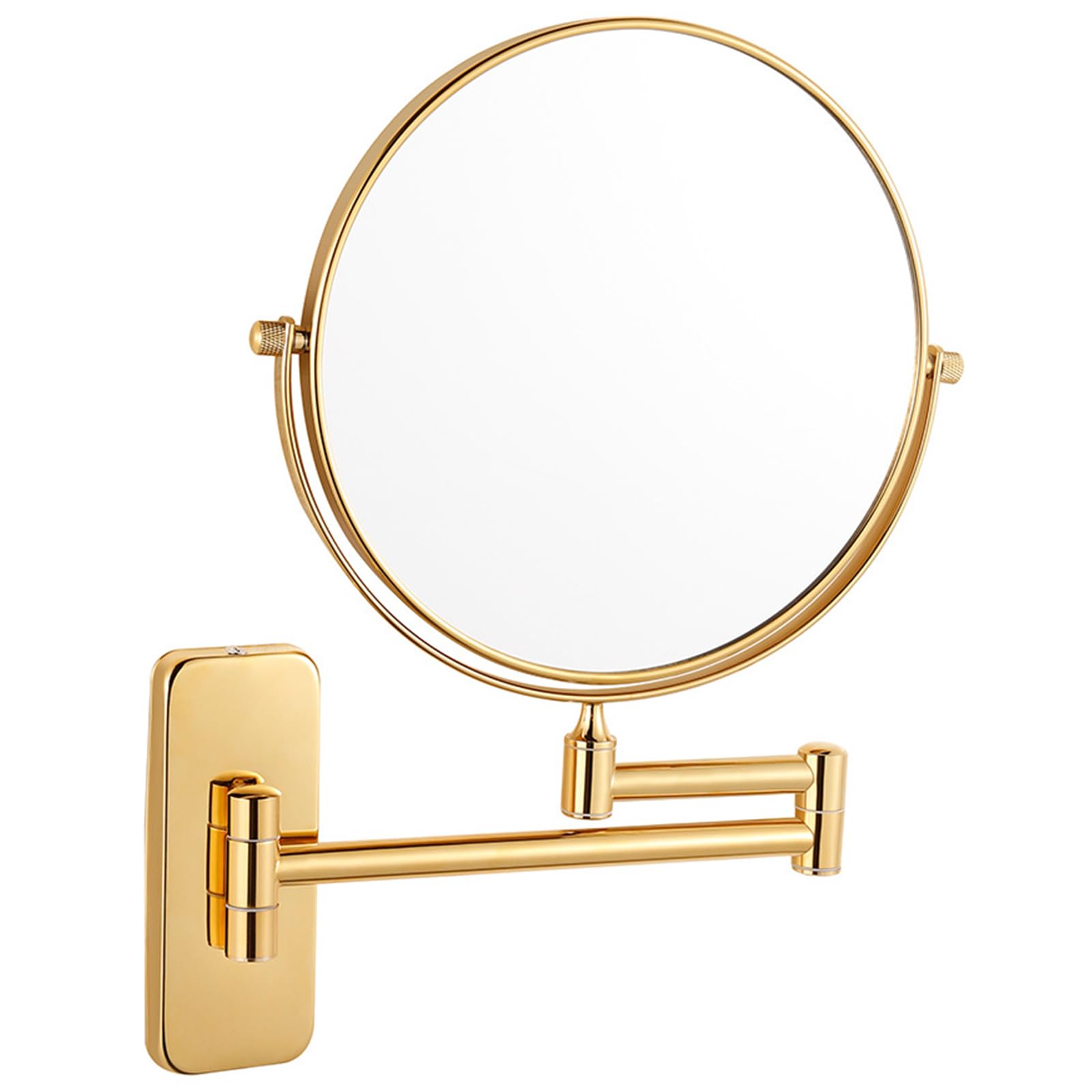 SXFSDOU Wall Mounted Makeup Mirror, Swivel Double Sided Vanity Mirror with Magnification, Bathroom Extendable Arm Round Shaving Mirror,Gold,3X