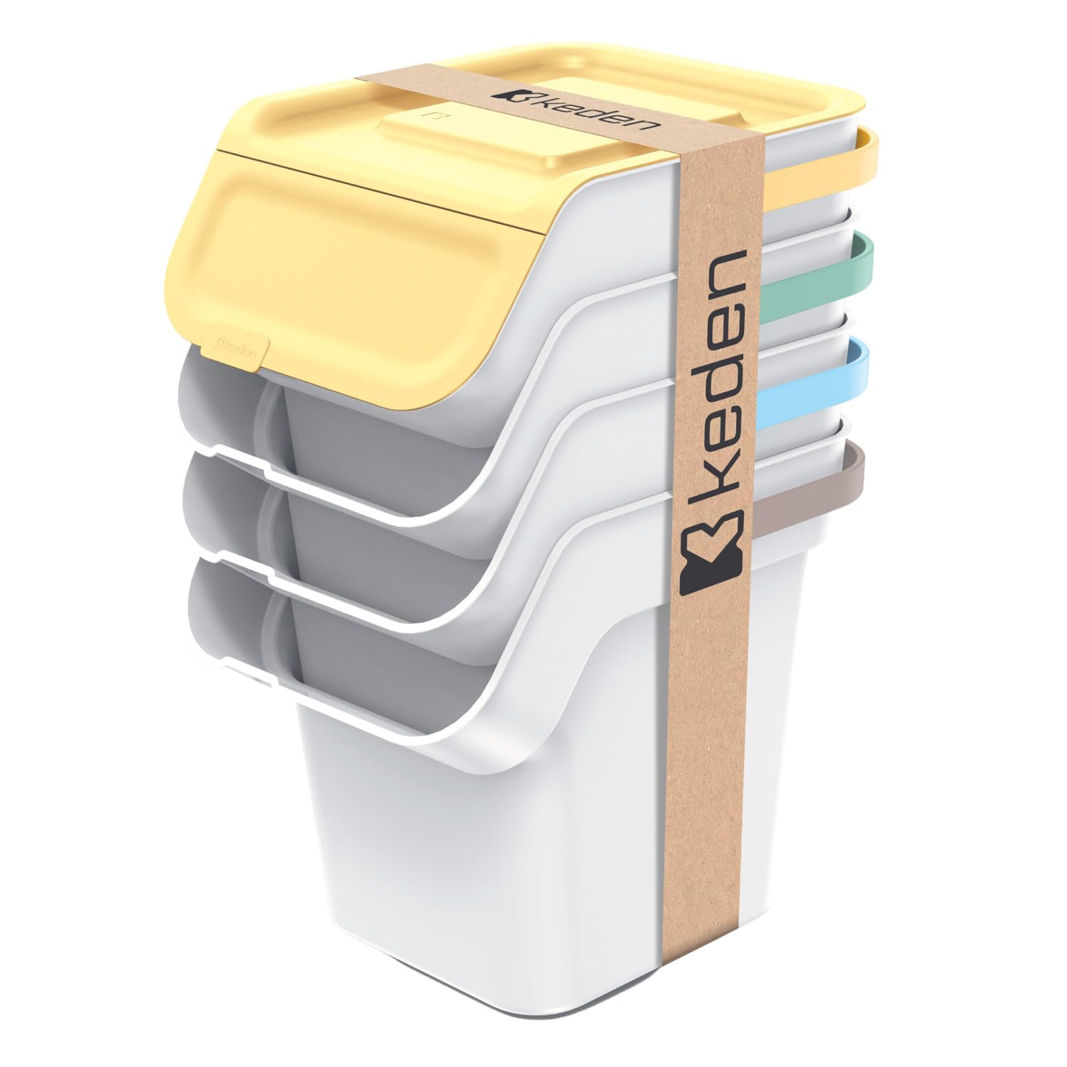 Keden Stackbox Q afvalscheidingssysteem, 3 x 20 liter, set afvalscheidingscontainers met deksel, recyclingcontainer, afvalsorteermand, container van kunststof (zwart