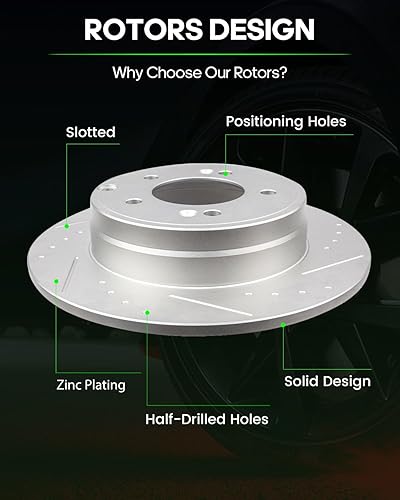 Miniatura 2 de SCITOO Rotores de disco sólido traseros de 11.17 pulgadas + pastillas de freno de cerámica de repuesto para Hyundai Azera 2012-2017, para Hyundai
