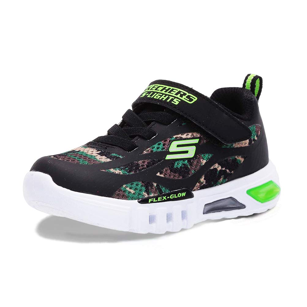 Skechers Boy's Flex-Glow Dezlom Trainers, Black Synthetic/ Textile/ Blue & Lime Trim, 28.5 EU