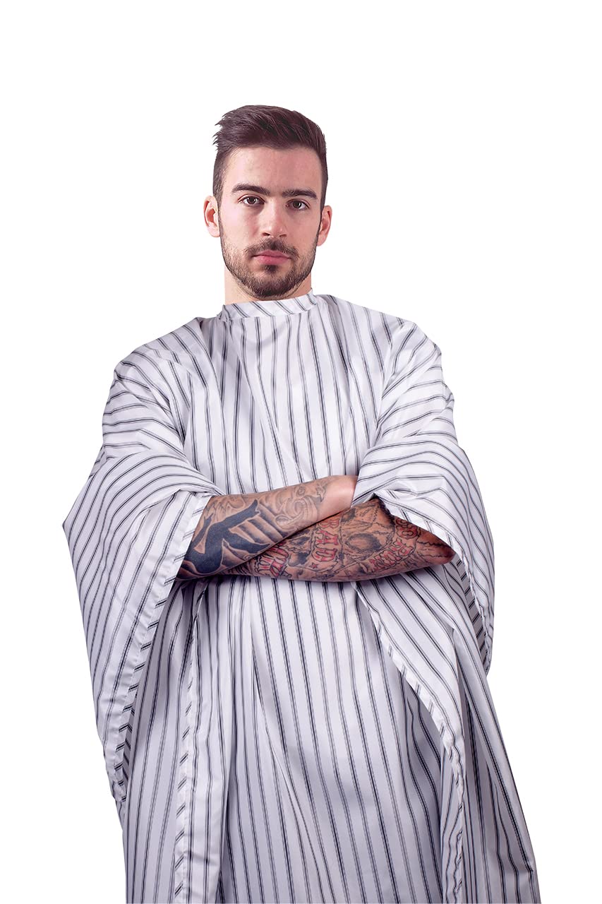 Cricket Route 66 Barber Cape - Hair Cutting Cape with Classic Pinstripe Design, Adjustable Snap Neck Closure - Water-Resistant, Lightweight and Comfortable, Extra Large Coverage - 58” x 60”