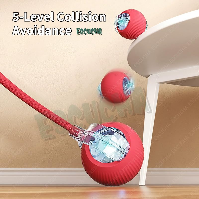Image of ESCUCHA Interactive Cat Ball Toy with Rope Tail, Smart Rolling Ball for Indoor Cats and Dogs (Multicolor)