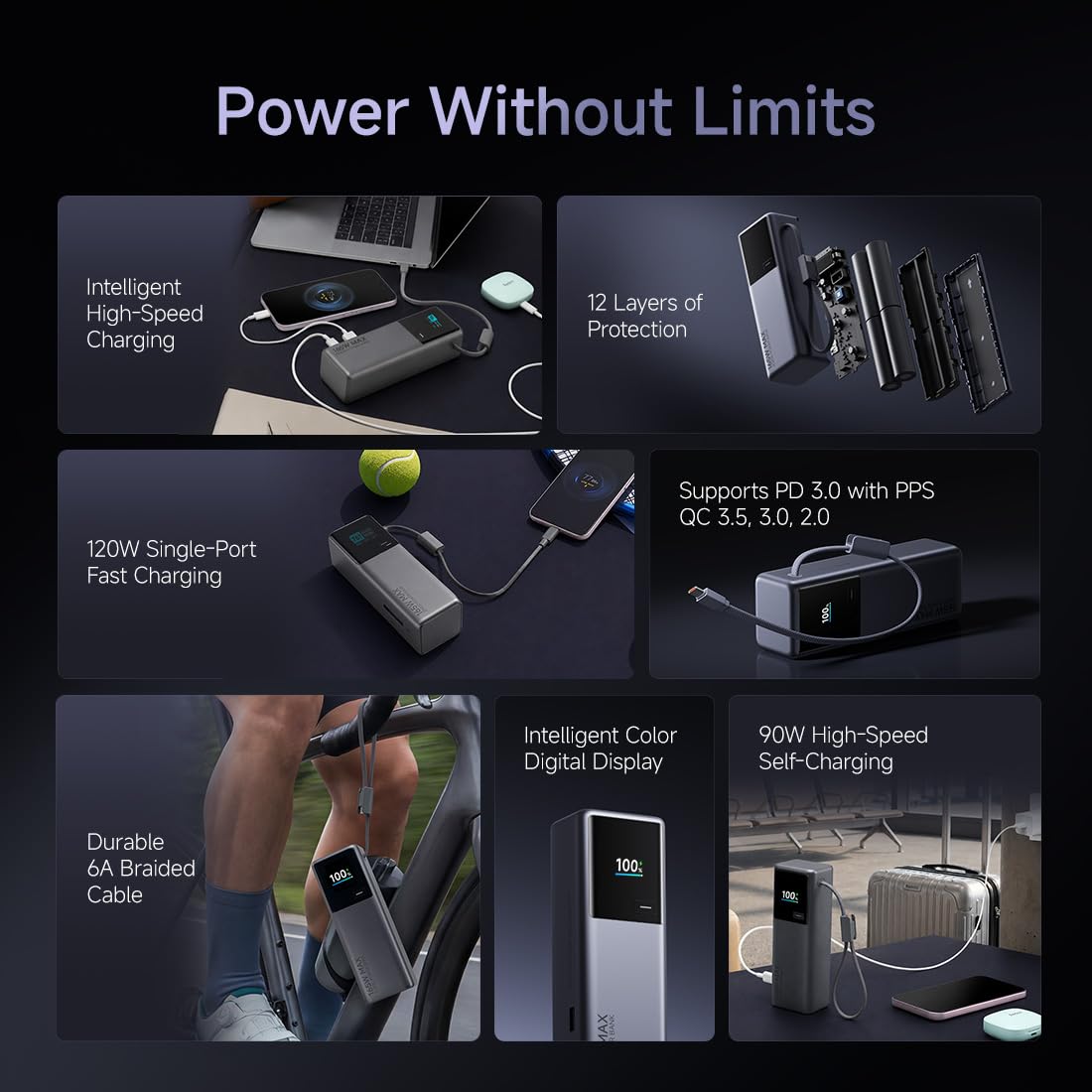 Xiaomi MI Power Bank 20000 165W Fast Charging|Built-in USB-C Cable|12Layer Protection|Digital Display|Triple Output|Charges Laptop,Tablet,Phone,Earbuds,Watch|Space Grey|2026 Sep Launch — Amazon image 4