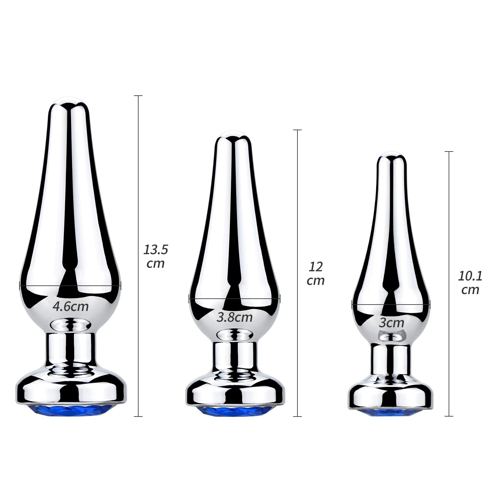 Roluck Juego de tapones anales con Stoss Set Pequeño, Mediano, Grande Buttplug Kit con Fantásticos colores Diamantes Fetisch (Azul, Juego de 3 piezas)