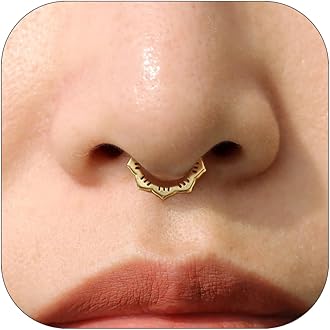 JALZEMPL Nose Rings Hoops 316L Surgical Steel Flower Silver Septum Rings 16g Clicker Daith Hinged 14K Gold Plated Piercing Jewelry Gifts 1.2 * 8mm 10mm