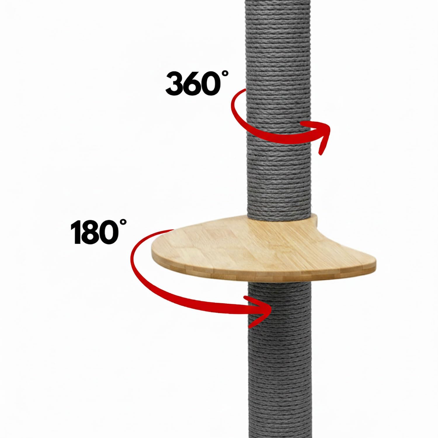 eyepower 205 cm Rascador de Pared Luna con 4 Plataformas de Bambú - Árbol para Gatos con Estanteria - Columna de Sisal Natural - Recorrido de Estantes - Torre Gato Estable - Poste Alto Fijación Mural