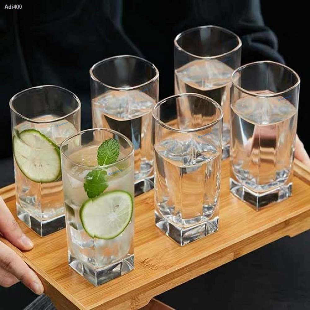 SYANKA Italian Premium Juice and Water Glasses Set of 4, Transparent, 300ml, Stylish Crystal Square Highball Glasses for Juice, Water and Cocktails 3