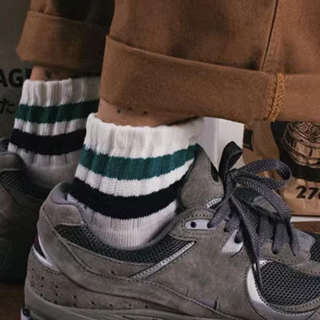 Women Striped Retro Novelty Crew Socks Sporty Thick Cotton Quarter Tube Socks - Image 2