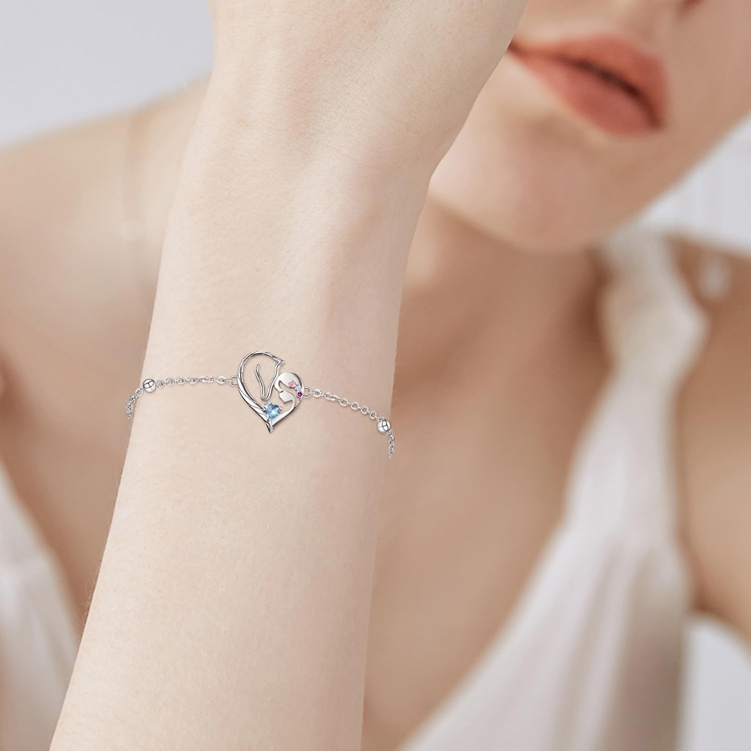 馬 ハート 誕生石 ブレスレット ジュエリー ギフト 馬愛好家 女性 925 スターリングシルバー 【トンネル】 チャーム リン