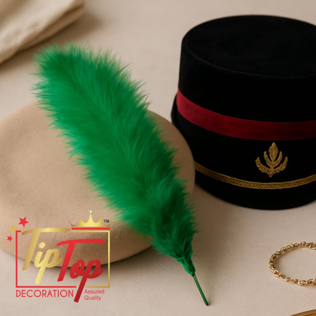 TIPTOP DECORATION Fluffy Natural Dyed Feather Kalgi Kalangi Stick for Craft (7-8 Inch) (Green, Pack of 20 Pcs) 2
