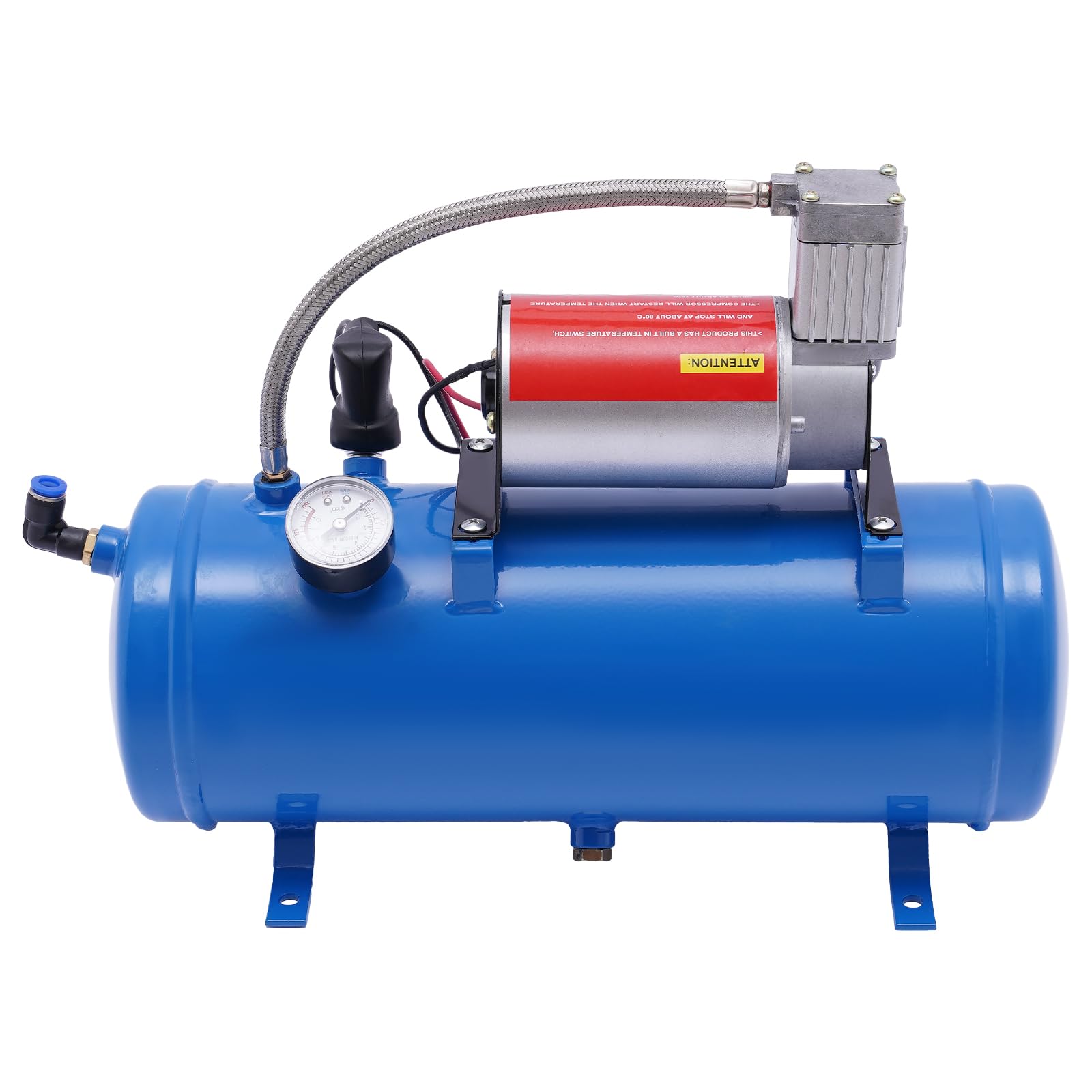 Sprężarka powietrza, 12 V, z dużym zbiornikiem Em, 6 l, manometr, 90-120 psi, zbiornik pompy kompresorowej do opon samochodowych, motorów, rowerów, piłek