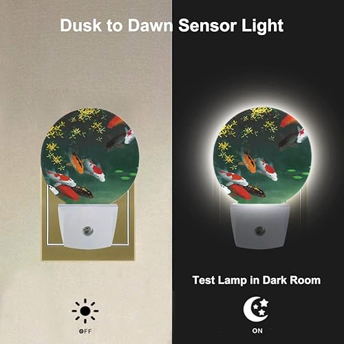 Miniatura 2 de Luces nocturnas de carpas elegantes en estanque, enchufables a la pared, luz nocturna de peces rojos dorados, sensor de atardecer a amanecer,