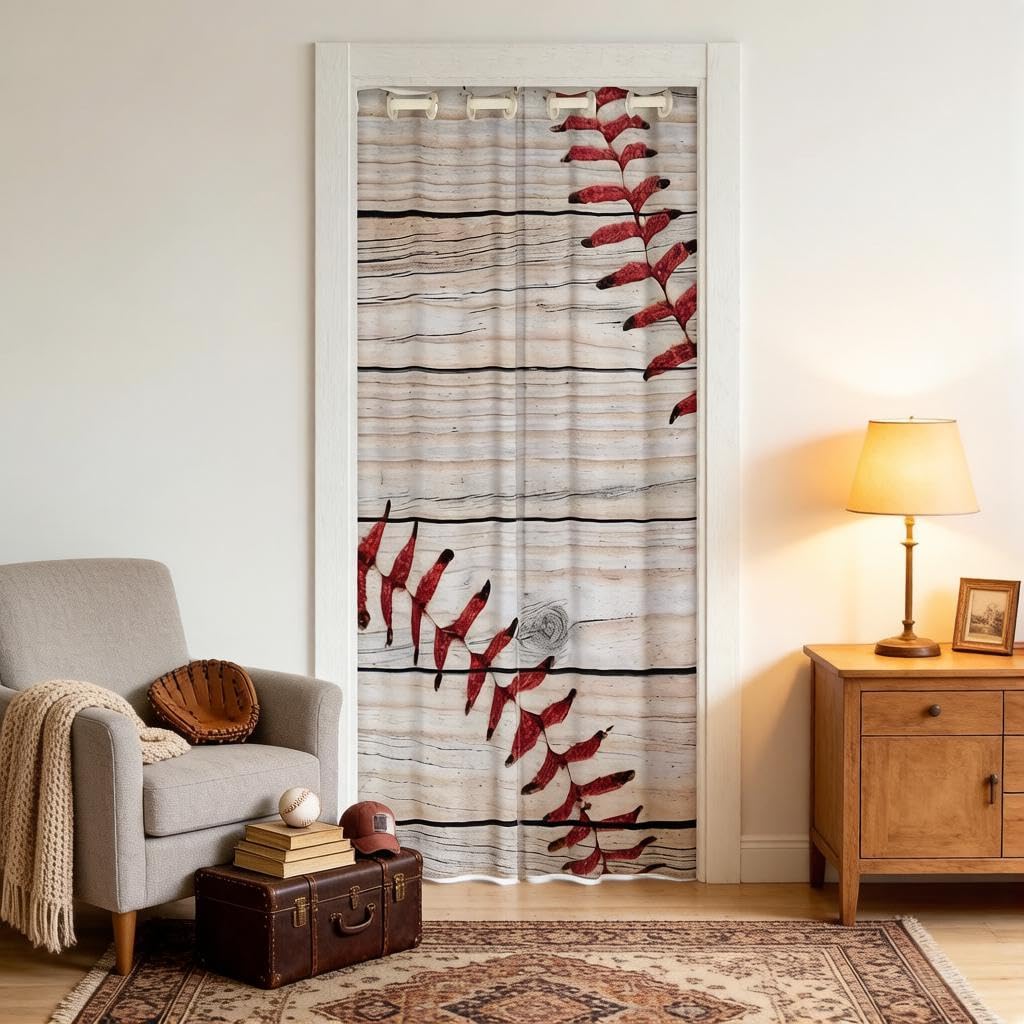 Loussiesd Baseball Blackout Curtains Window Ball Sports Treatments Doorway Curtain Room Darkening Baseball Gaming Blackout Curtains for Doors with Windows150x203cm 1 Panel