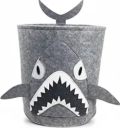 Cesto Multiuso Dobrável Infantil, Design de Animais, 33x35cm, Organizador de Brinquedos e Roupas, para Quarto, Sala, Cozinha (tubarão)