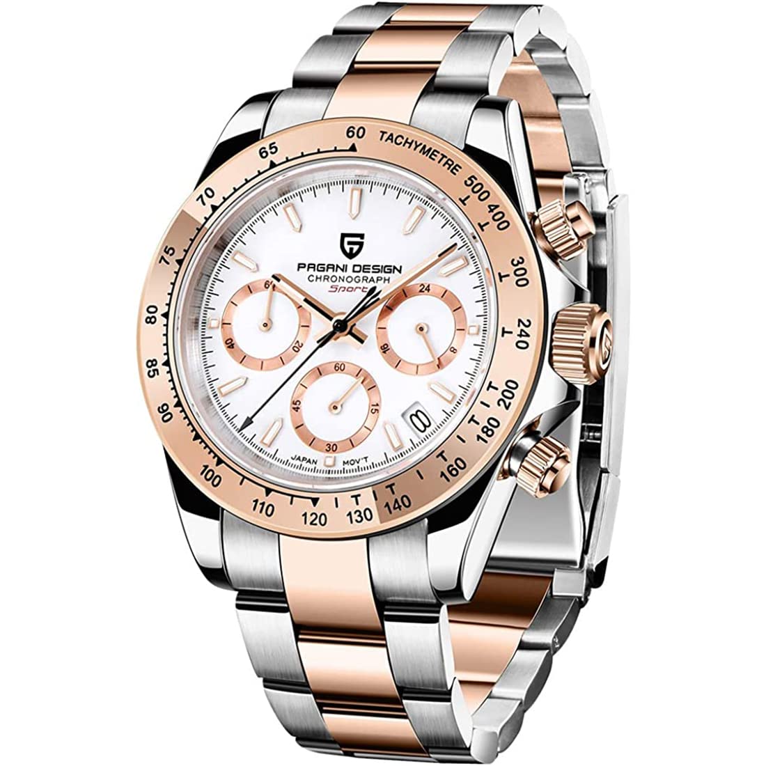 RollsTimiPagani Design Herrenuhr Multifunktions-Sportuhr Quarz-Chronograph Japan VK63 Uhrwerk Edelstahlarmband Automatik Datum