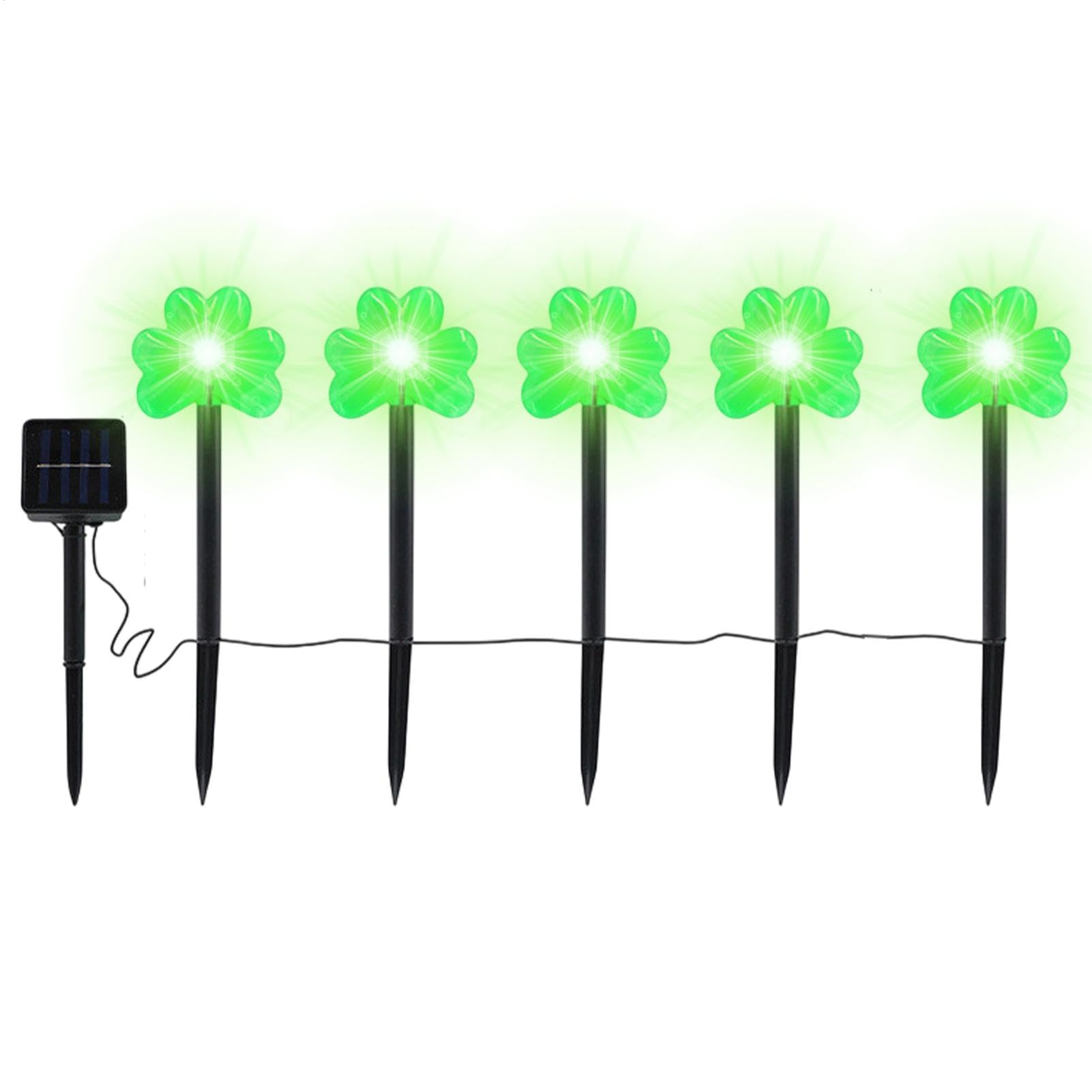 Euyehn Outdoor Lights, Shamrocks Stake LED Solar Lights, Yard Art St Patricks Day Decorations Lucky Sign, Green Pathway Lighting for Lawn Garden Yard