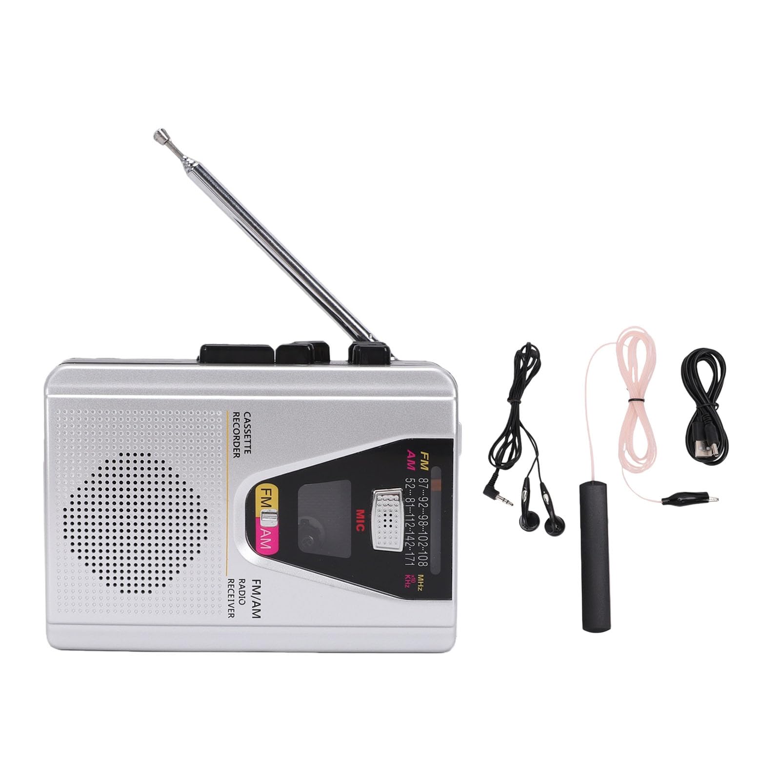 Dpofirs Retro Magnetofon Kasetowy, Automatyczny Odtwarzacz Taśmowy do Kempingu na świeżym Powietrzu, z Radiem AM/FM i Gniazdem Słuchawkowym 3,5 mm.