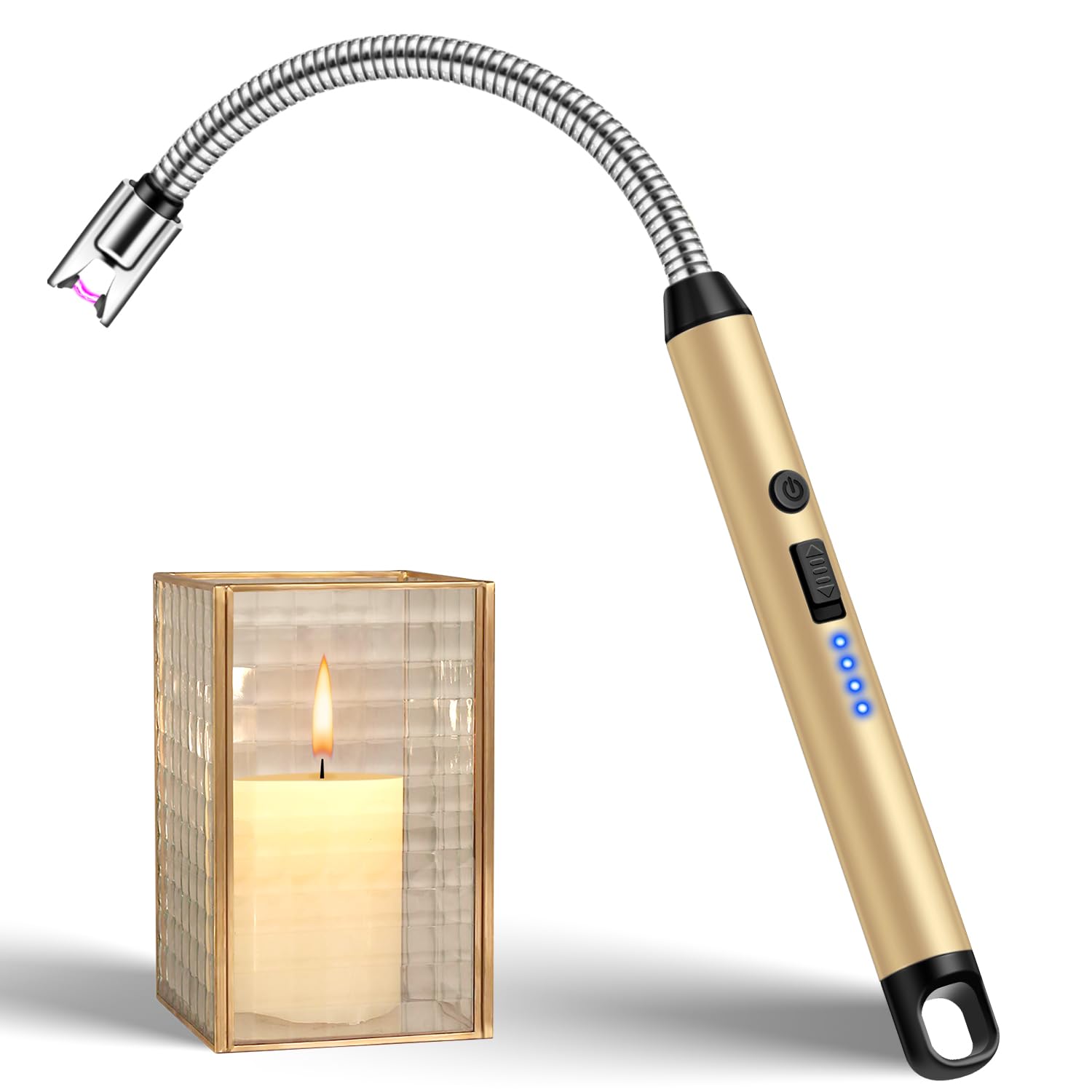 LcFun Stabfeuerzeug Lang USB Lichtbogen Feuerzeug Elektrisch Typ C Aufladbar Elektrisches Feuerzeug Wetterfest Kerzenanzünder Plasma Feuerzeuge für Küche Herd, Feuerwerk Kamin Camping (Gold)