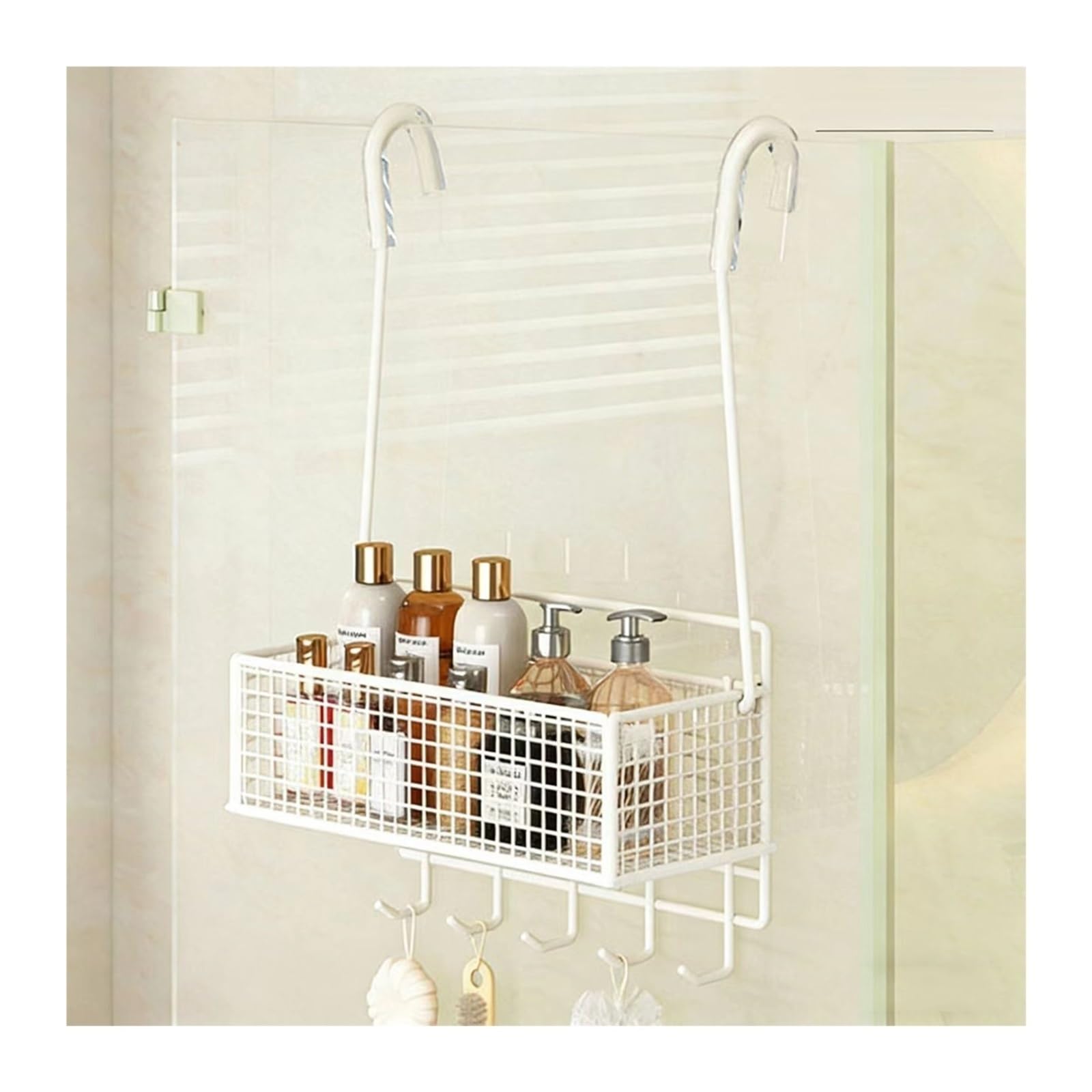 Organizzatore per ripostiglio in Metallo da Appendere alla Porta, con Tasche a Scomparsa e 5 Ganci, per Camera da Letto e Bagno (Bianco, 26x15x33+13+7cm)