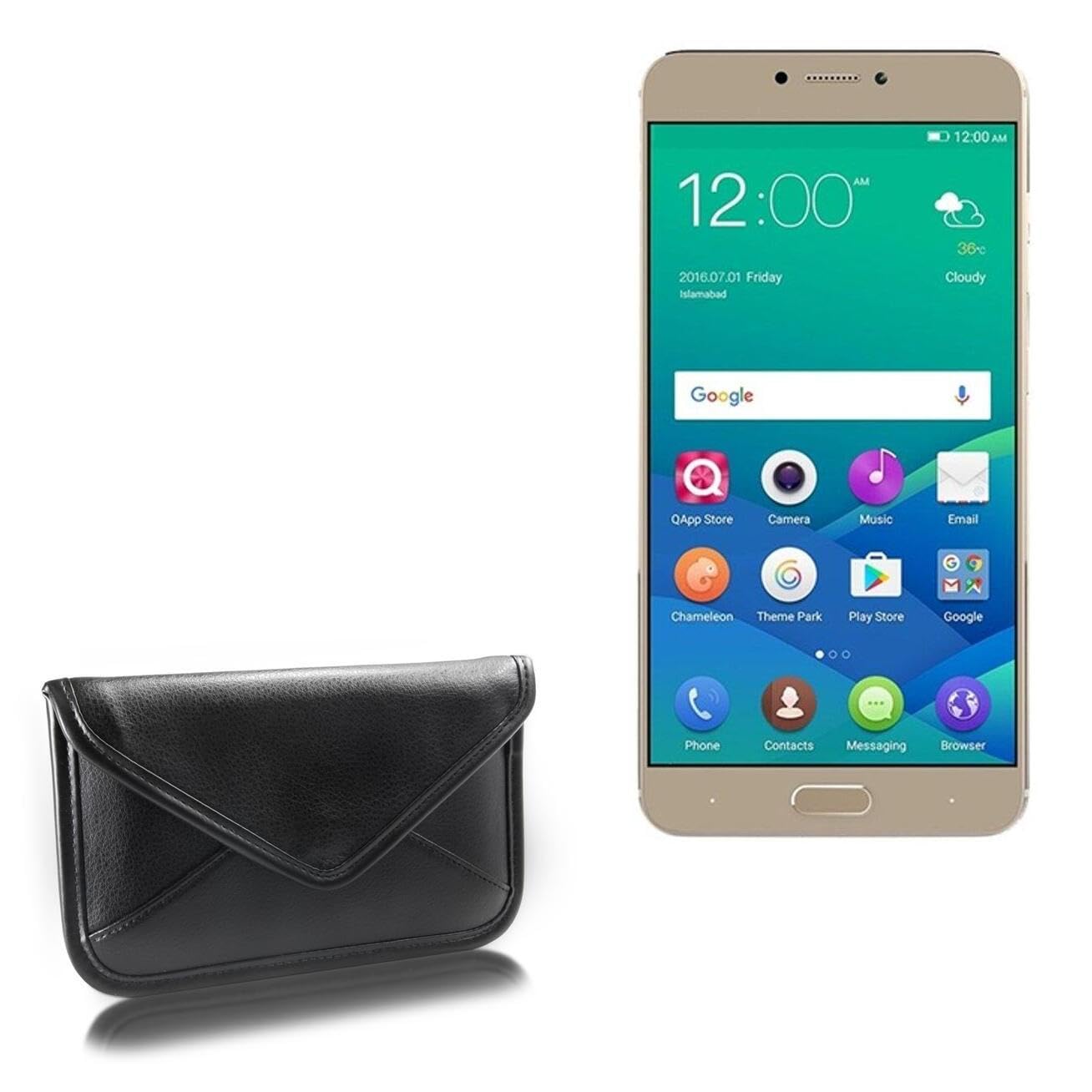 BoxWave Case Compatible with QMobile Noir Z14 - Elite Leather Messenger Pouch, Synthetic Leather Cover Case Envelope Design - Jet Black