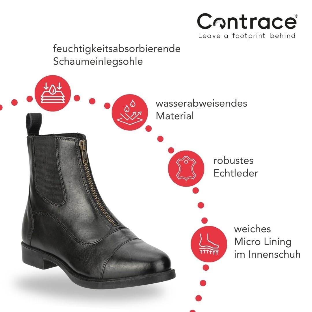 Leder-Stiefeletten Frontzip Leather – Schwarz – Gr. 29-46