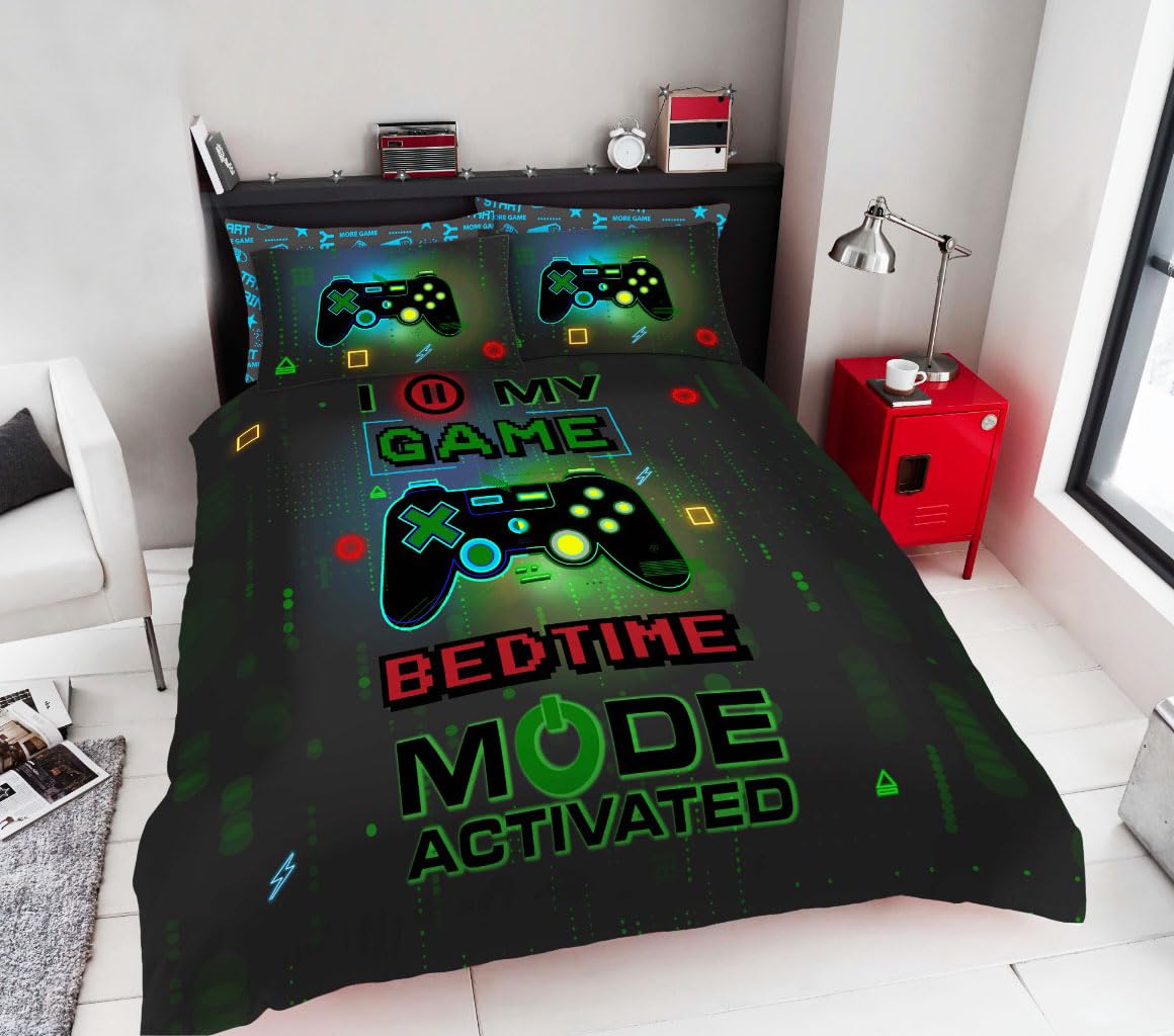 DOUBLE Duvet Cover Set Neon Computer Games Video Gamer Controller Gaming Bedding