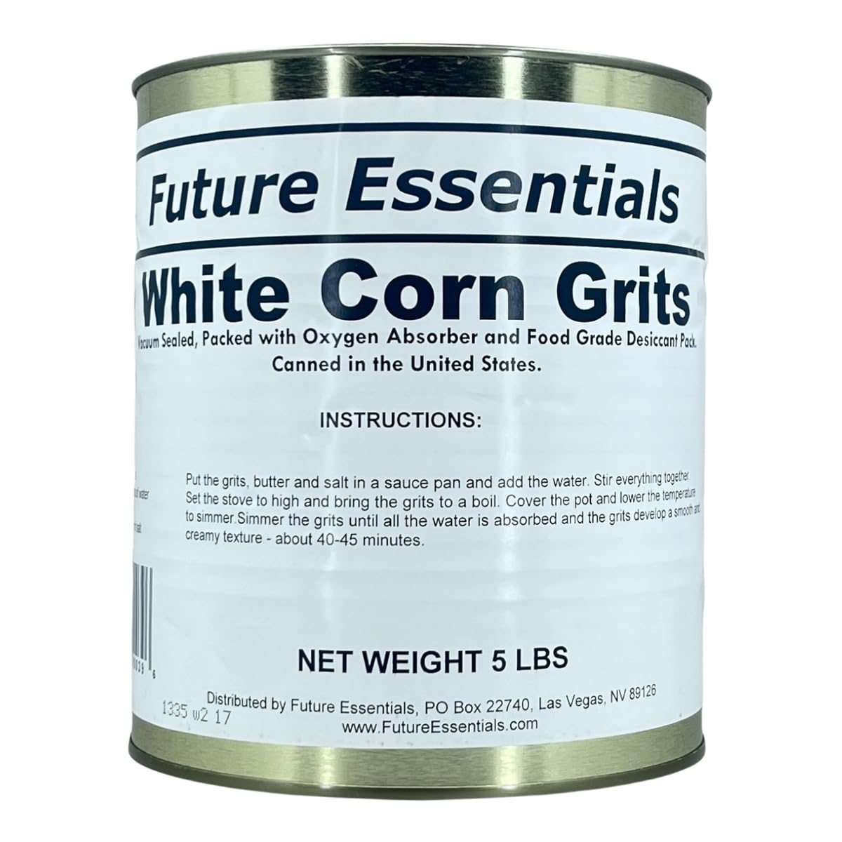 White Corn Grits | 5 lbs of White Corn Grits for Disaster Preparedness | Long Term Survival Emergency Food Supply | 30 Year Shelf Life | Size #10 Can | Made in the USA | Net Weight 5 Pounds per can
