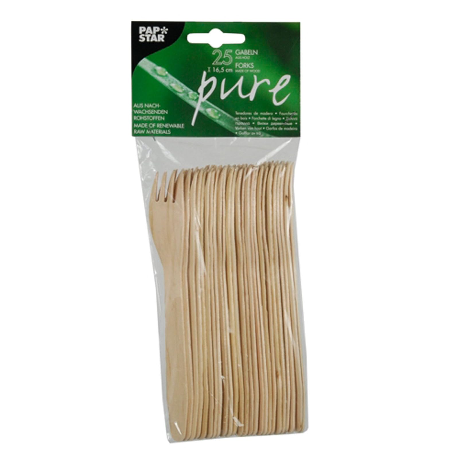 Papstar - Lot de 16 x 25 Fourchettes, bois "pure" 16,5 cm