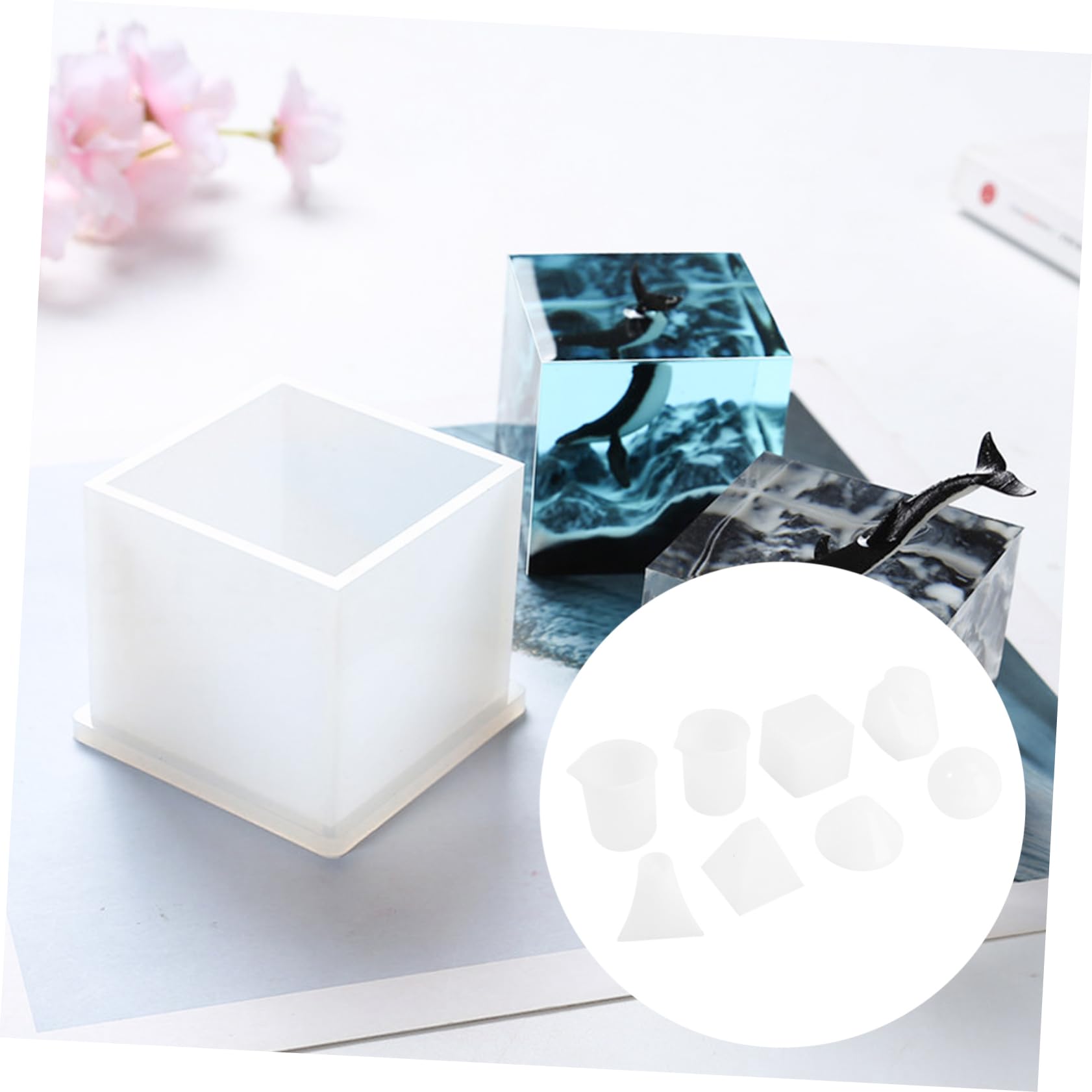Anneome 18stücke Transparente Harz-silikongießformen Diy-schmuckformen Kugelform Kubische Diamantpyramide Mit Messbecher Und Holzstäben