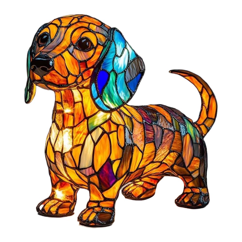 HTU Dog Series Art Night Light, Corgi Lamp and Pug Lamp, Stained Resin French Bulldog Tabletop Night Light, Decorative Cute Pet Themed Led Table Lamps for Dog Lovers