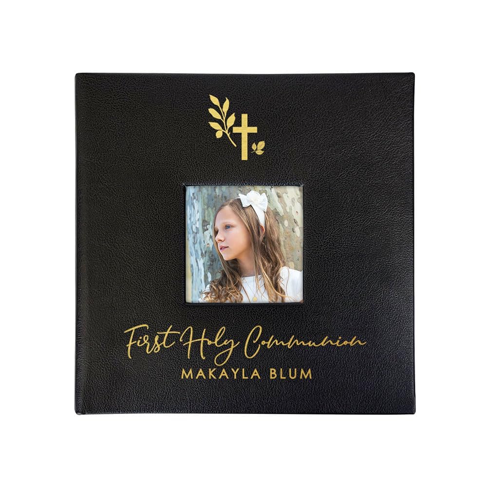Personalized Religious Cross Photo Album Small Leatherette 4x6 Holds 100 Photos Faith Gift