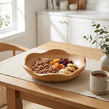 Deconox Dekoratif Bambu Kase 20 cm ve 25 cm Ölçü Seçenekli, Dalgalı Kenarlı Sunum Kasesi, Çerezlik, Kuruyemiş, Kuru Meyve, Şekerlik, Anahtarlık, Takılık, Banyo ve Masa Üstü Düzenleyici Kase