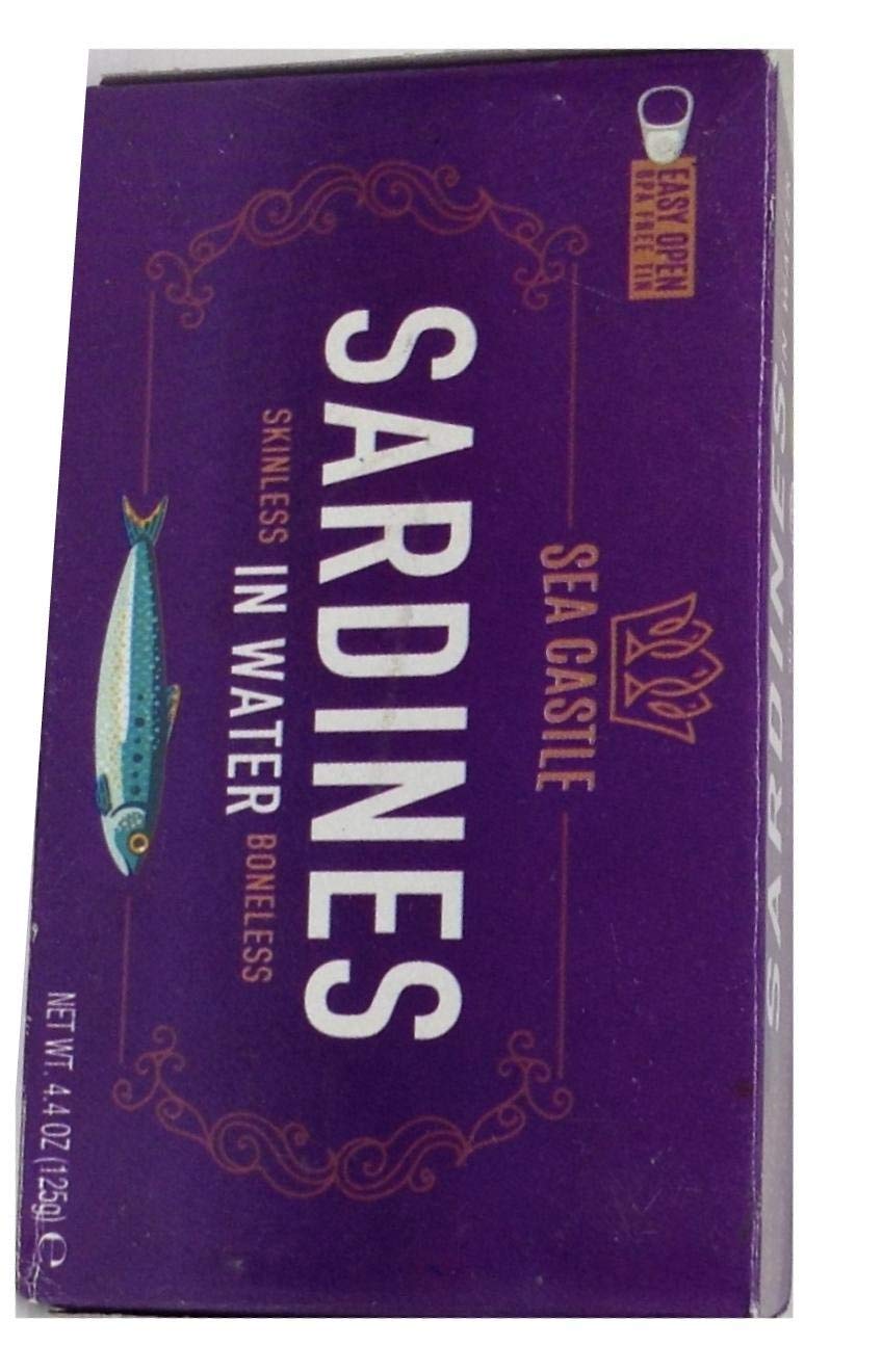 Sea Castle Sardines Skinless In Water Boneless Kosher For Passover 4.4 Oz. Pack Of
