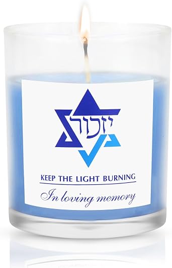 Yahrzeit Candles - Yahrzeit Memorial Candles, Jewish Sympathy 24 Hour Prayer Mourning Memory for Deceased, Jewish Remembrance Gift for Loss of a Loved One, Yahrtzeit Funeral Decoration Blue Soy Wax
