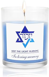 Yahrzeit Candles - Yahrzeit Memorial Candles, Jewish Sympathy 24 Hour Prayer Mourning Memory for Deceased, Jewish Remembrance Gift for Loss of a Loved One, Yahrtzeit Funeral Decoration Blue Soy Wax