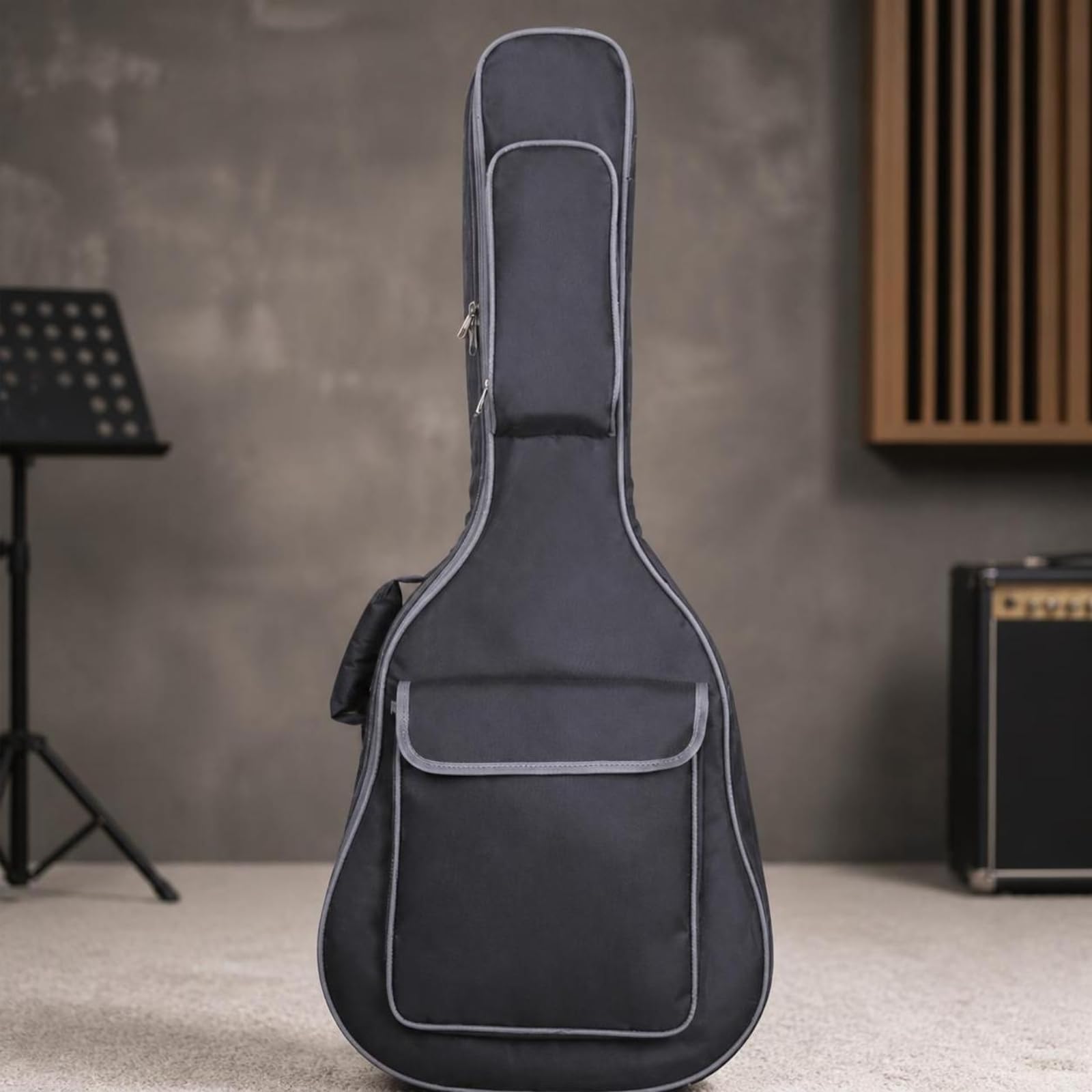 Borsa per Chitarra con Maniglia Laterale, Nero, Nero, Compatibile 40/41 Pollici