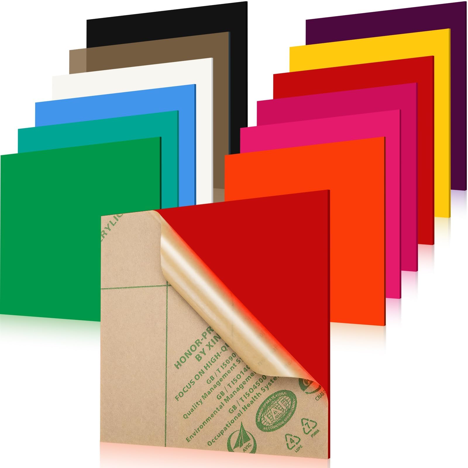 12 Pièces Feuilles Acryliques Colorées 30 x 30 cm, Panneaux en Acrylique Opaque 3 mm, Plaques Plastique Découpe Laser pour DIY, Décoration Maison, Gravure, Artisanat, Enseigne (12 Couleurs)