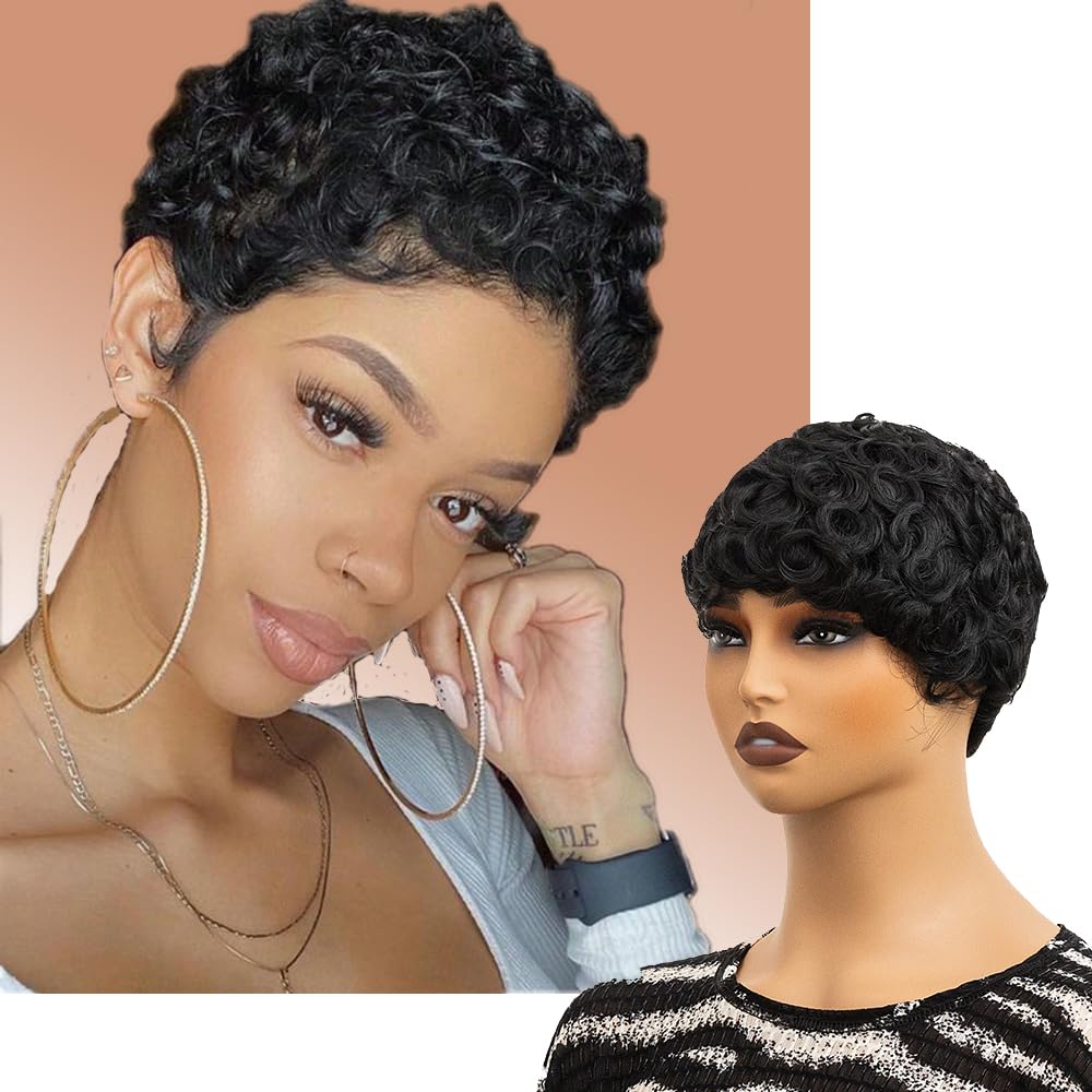 Amazon.com : MUJGOO Pixie Black Wigs Short Wigs for Black  display picture 2