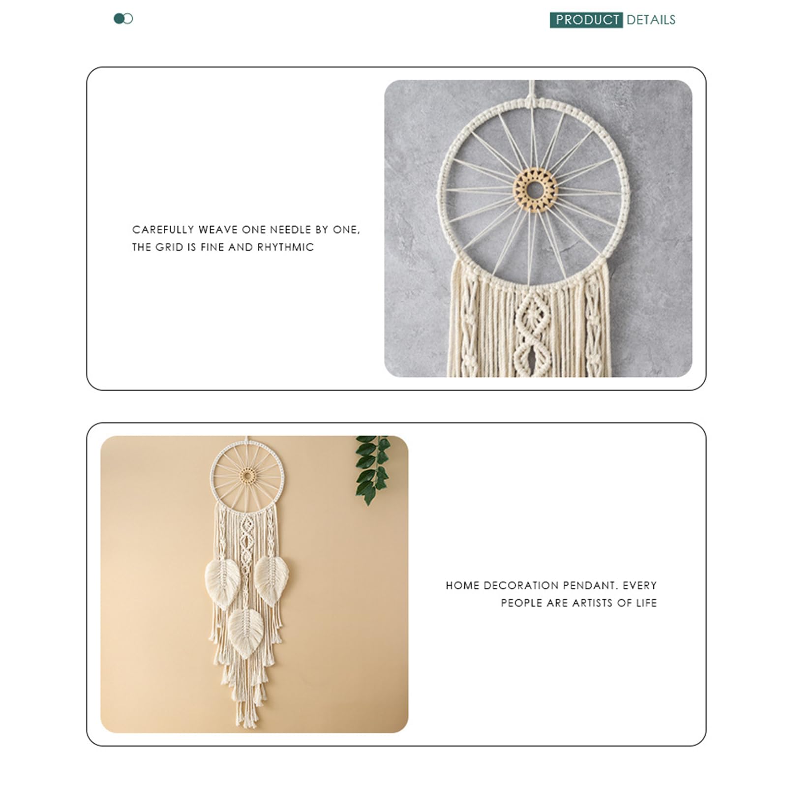 Attrape-rêves feuille tissée double cercle macramé tenture murale beige
