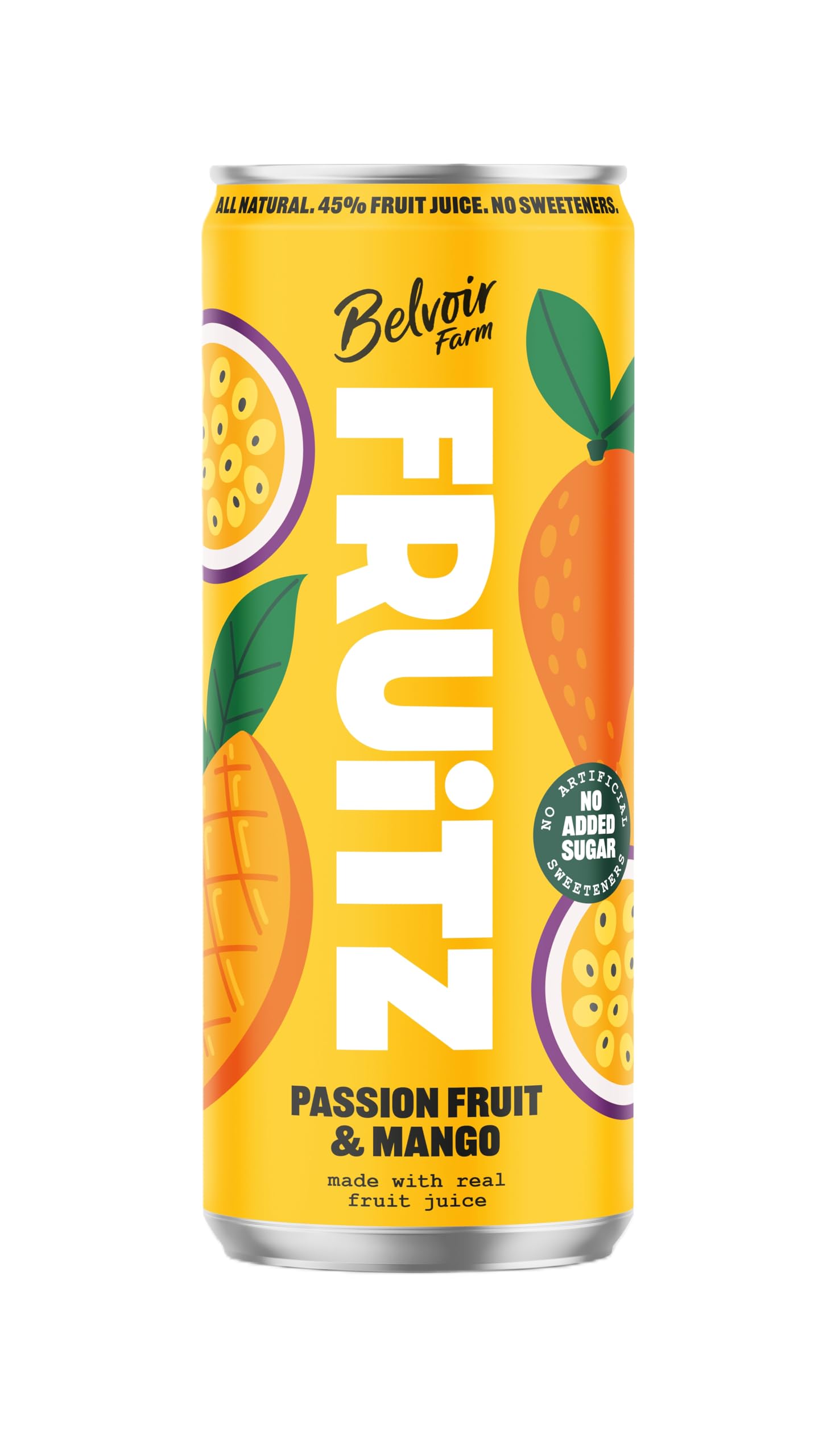 Belvoir Farm FRUiTZ PASSIONFRUIT & MANGO, 100% Natural Ingredients, Real fruit juices, Nothing Artificial, No Added Sugar, No Sweeteners, Suitable for Vegetarians & Vegans, 24x330ml
