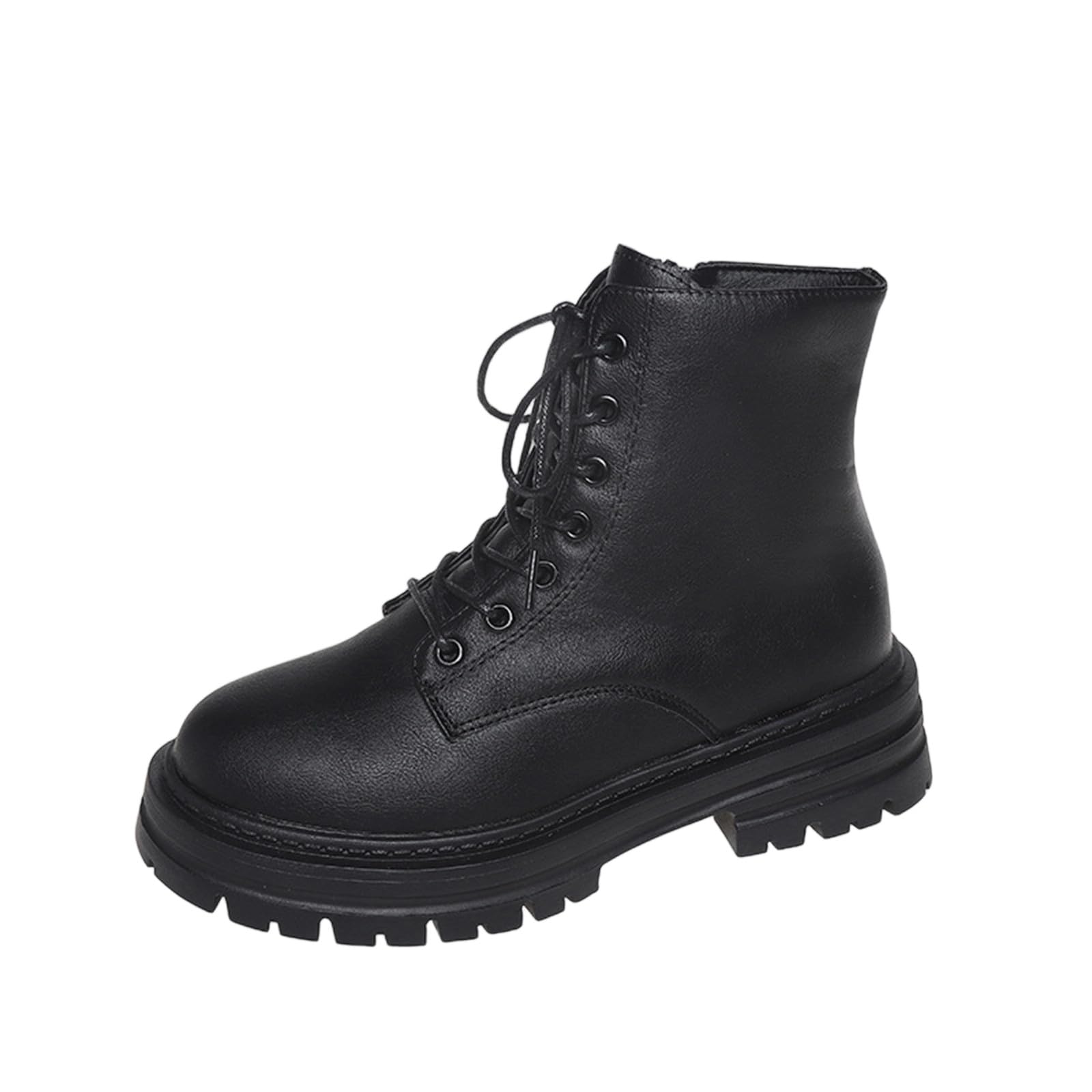 Women Lace-Up Fashion Boot Side Zipper Ankle Booties Round Toe Thick Sole Chunky Heel for Fall Winter Comfort