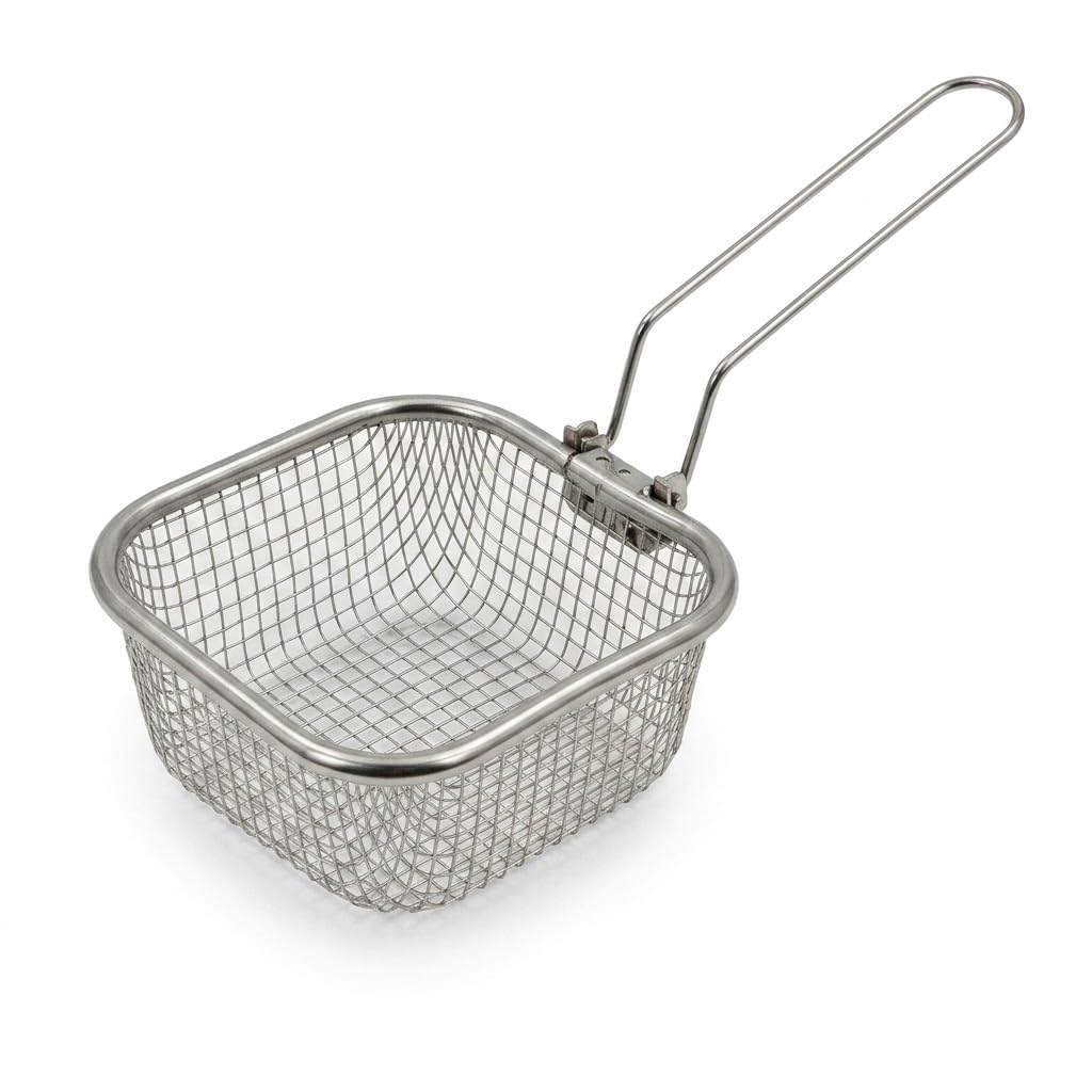 Stainless Steel Deep Fryer Basket with Handle | Fine Wire Mesh, Oil Draining, Heavy Duty, Food Strainer, French Fries & Snacks-image-22