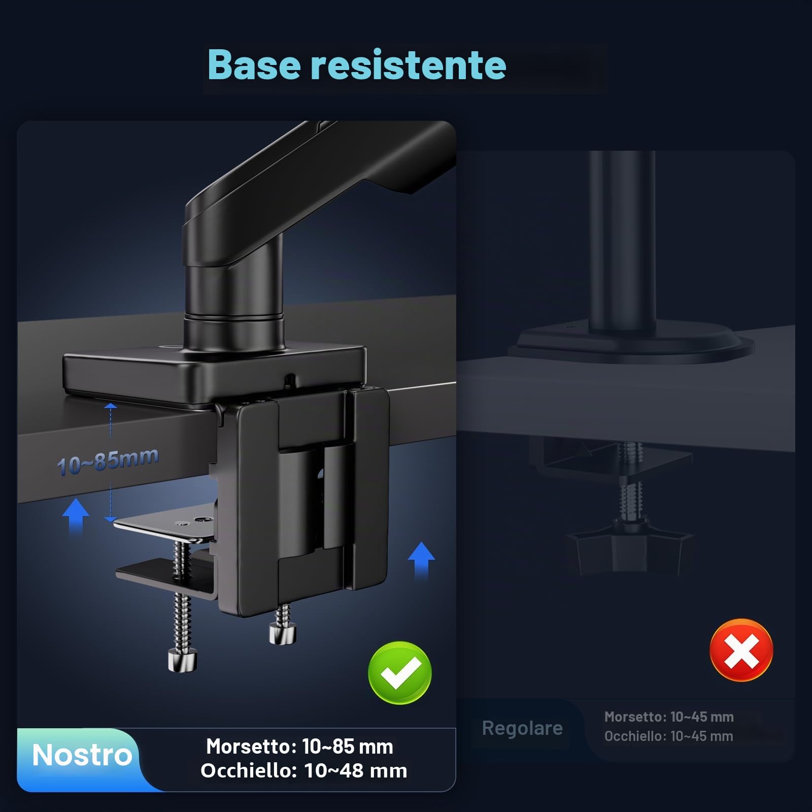 Supporto per monitor piatto e curvo da 17 – 49 pollici, robusto supporto per monitor a molla a gas regolabile in altezza con inclinazioni, maggiore capacità di carico di 2 – 20 kg, VESA