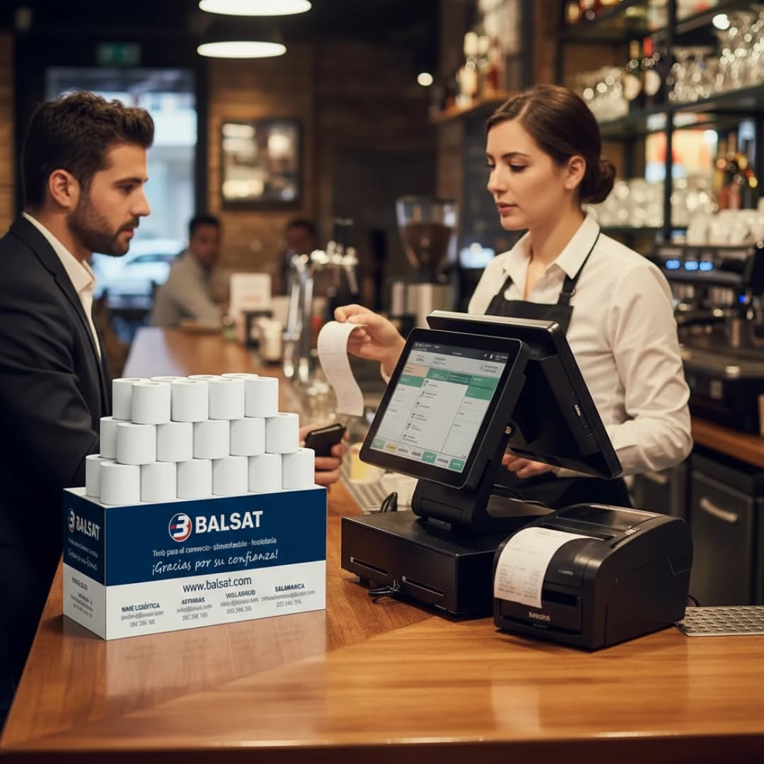BALSAT Rollo de Papel Térmico 80x80mm | Para Impresora Térmica TPV | Caja 50 Uds de Papel Térmico para Impresora de Tickets | Rollo Térmico 80x80 de Calidad para Papelería, Negocio y Caja