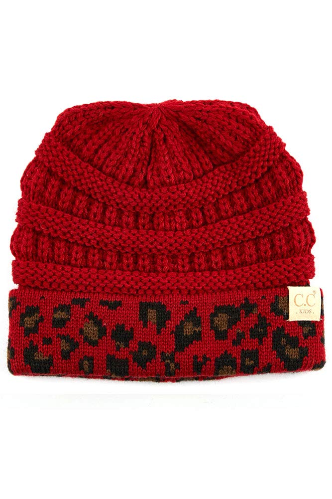 ScarvesMe 2pc Children Kid Toddler Leopard Animal Print Winter Warm Soft Stretch Cable Knit Beanie and Gloves Set