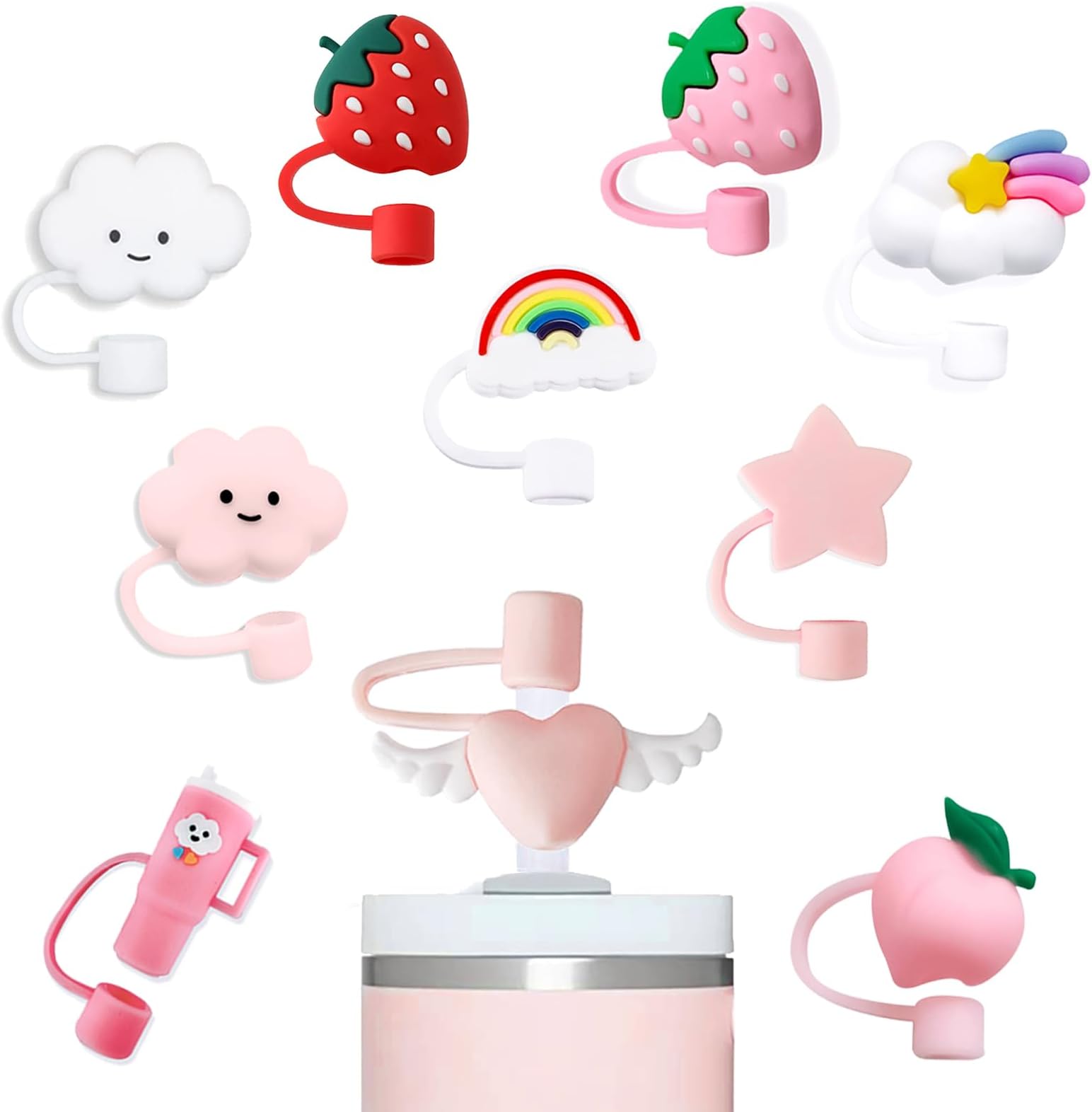 10 Pcs Straw Covers Cap Toppers Compatible with Stanley 30&40 oz Tumbler Cups,Reusable Cute Silicone Straw Tips Lids Protectors for 0.4 in/10mm Stanley Cups Straws Accessories