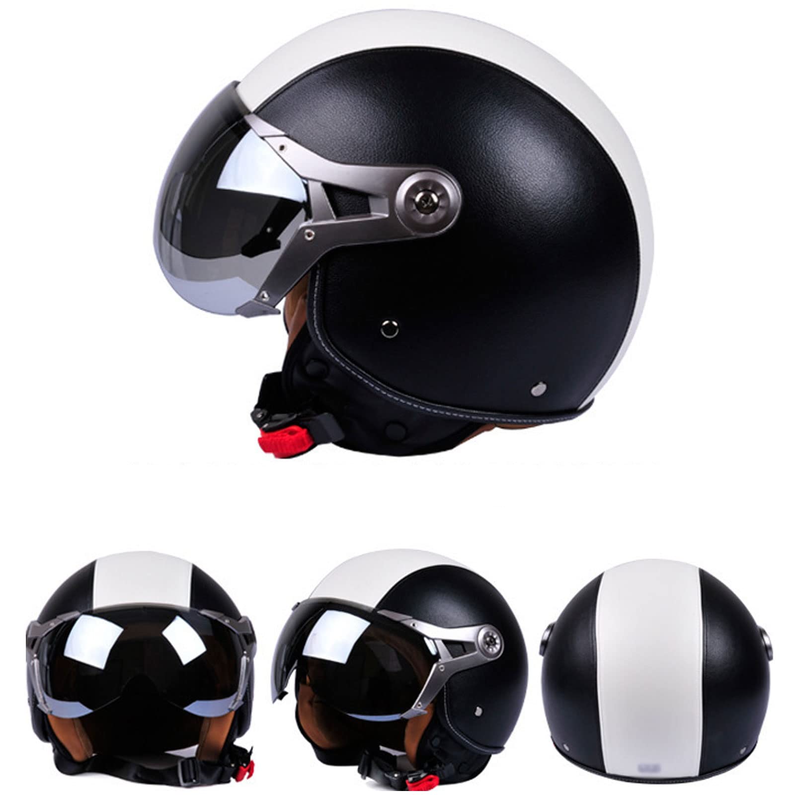 Amazon.com: Motorcycle Leather Half Face Helmet Unisex-Adult Motorbike Jet  Half Helmet with Sun Visor Quick Release Buckle DOT Approved Open Face  Helmet for Scooter Moped Cap ( Color : A , Size :